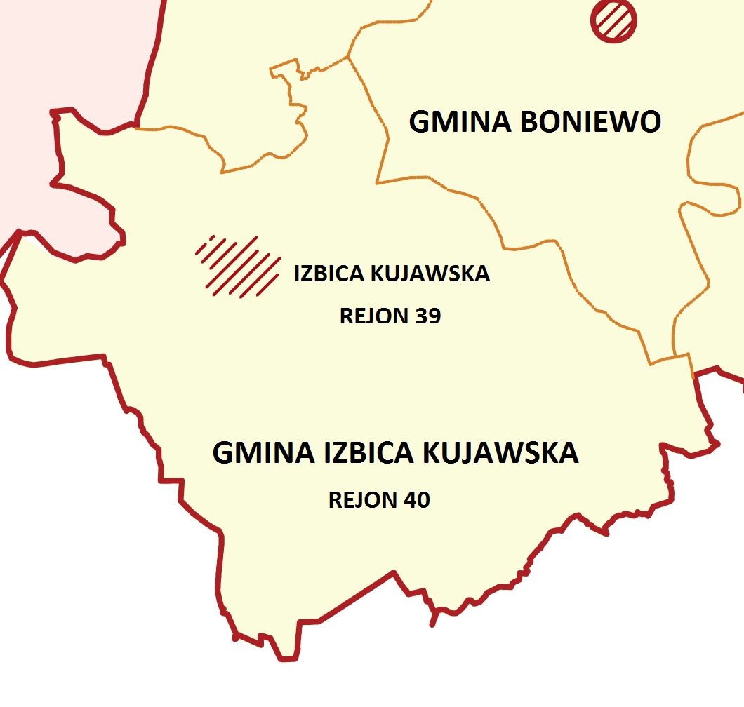  Mapa administracyjna gminy Izbica Kujawska z uwzględnieniem dzielnic podległych Posterunkowi Policji w Izbicy Kujawskiej